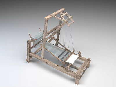 Traditional Industrial Equipment Wooden Loom With Classic Frame Structure And Woven Fabric Components 3d model
