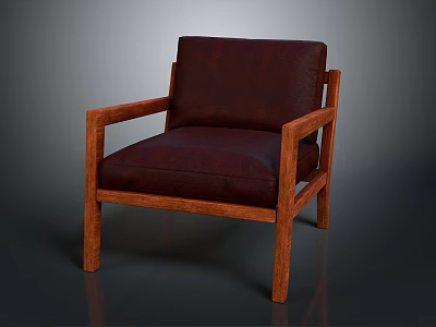 Stylish Wooden Frame Armchair With Deep Brown Upholstery And Modern Design 3d model