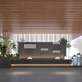 Modern Interior With Wooden Ceiling Vertical Slats Green Plants And Water Feature