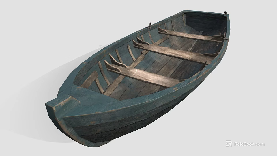 Game Movie Character Wooden Boat Prop With Blue Hull And Interior Seats 3d model 