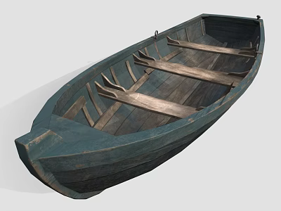 Game Movie Character Wooden Boat Prop With Blue Hull And Interior Seats 3d model