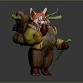 Anthropomorphic Red Fox Character With Twigs On Back Wearing Vest And Striped Pants