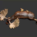 Detailed Brown Moose Figurine With Large Antlers And Standing Pose On Dark Background