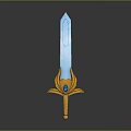 Fantasy Character's Enchanted Sword Featuring Blue Blade Golden Hilt And Decorative Gemstone