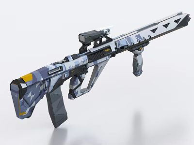 Futuristic Weapon Gun With Blue White Camouflage Scope And Ergonomic Grip Design 3d model
