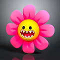 Pink Flower With Bright Yellow Smiley Face And Sharp Teeth Design 3d model
