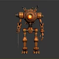 Steampunk Robot Figure With Mechanical Gears Copper Body And Sword