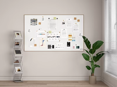 Whiteboard Writing Board Notes Wall Notes Post-it Notes Bookshelf Sketchpad 3d model
