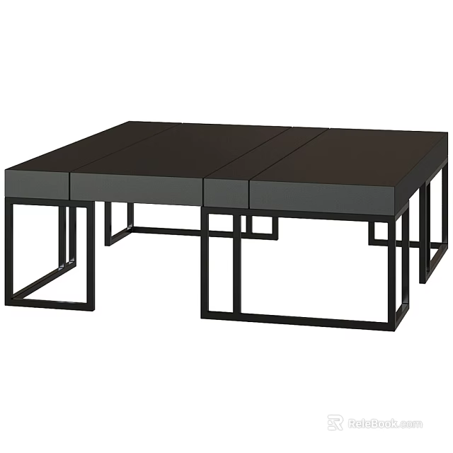 Sleek Modern Coffee Table With Black Top And Geometric Metal Frame Design 3d model