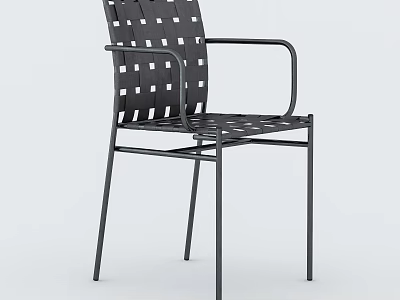 Modern Black Armchair With Woven Backrest And Sturdy Metal Frame Design 3d model