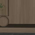 Modern Wooden Wall Paneling in Minimalist Living Space with Flooring Decorative Plant and Grid Accent