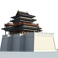 Traditional Ancient Chinese Architecture with Multi Tiered Roof Curved Eaves and Stone Base Balustrade