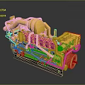 Golden Industrial Engine Model With Detailed Mechanical Components And Shiny Metallic Structure 3d model