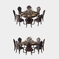 Elegant Round Dining Table Set With Carved Chairs And Decorative Centerpiece