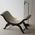 Modern Curved Sofa Bench With Patterned Upholstery And Black Wooden Legs