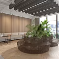 Modern Lounge Area Interior With Sofa Green Plants Large Windows City View And Wooden Flooring