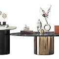 Modern Coffee Table Designs With Marble Tops Metal Bases And Decorative Objects Plants 3d model