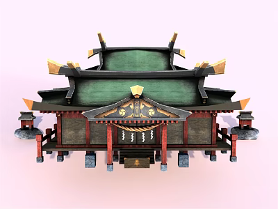 Traditional Chinese Architecture With Multi Tiered Green Roof Golden Decorations Red Pillars And Stone Steps 3d model