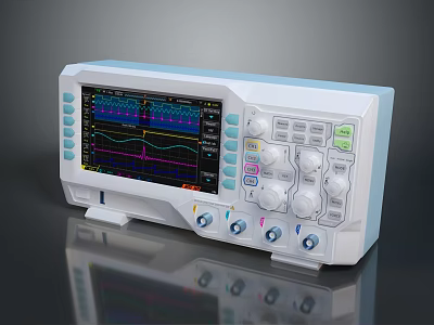 Digital Oscilloscope With Waveform Display Screen And Control Panel Knobs Buttons 3d model