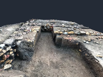 Archaeological Excavation Site With Ancient Stone Remains And Dirt Path 3d model