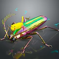 Vibrant Metallic Insect Character With Iridescent Colors Glowing Antennae And Shiny Legs