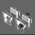 Silver Digital Cameras with Multiple Units in Different Angles Lens Extended and Screen Visible Design 3d model