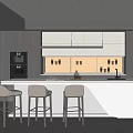 Modern Bar Area Interior With White Countertop Three Bar Stools And Hanging Lights