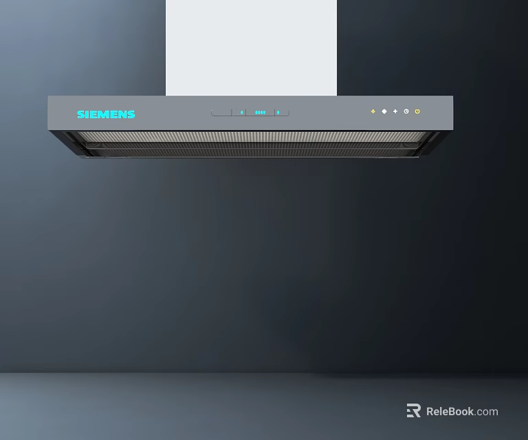 SUPOR Silver Kitchen Range Hood Installed In Modern Kitchen With Dark Background 3d model 
