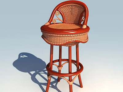 Stylish Wicker Bar Stool With Curved Backrest And Red Frame Design 3d model