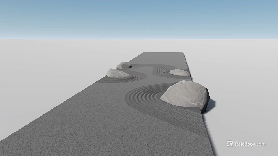 Traditional Japanese Zen Rock Garden With Raked Sand And Arranged Stones 3d model 
