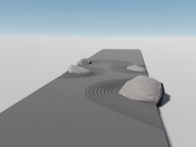 Traditional Japanese Zen Rock Garden With Raked Sand And Arranged Stones 3d model