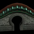 Tech Exhibition Hall Interior Design With Traditional Chinese Arched Doorway Stone Wall And Green Tiles
