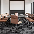 Modern Conference Room With Large Windows City View Long Table Brown Chairs 3d model