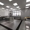 Professional Commercial Kitchen With Stainless Steel Worktables Tiled Walls And Spacious Layout