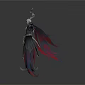 Mythical Fantasy Characters With Red Gold And Gray Blue Ornate Costumes And Weapons