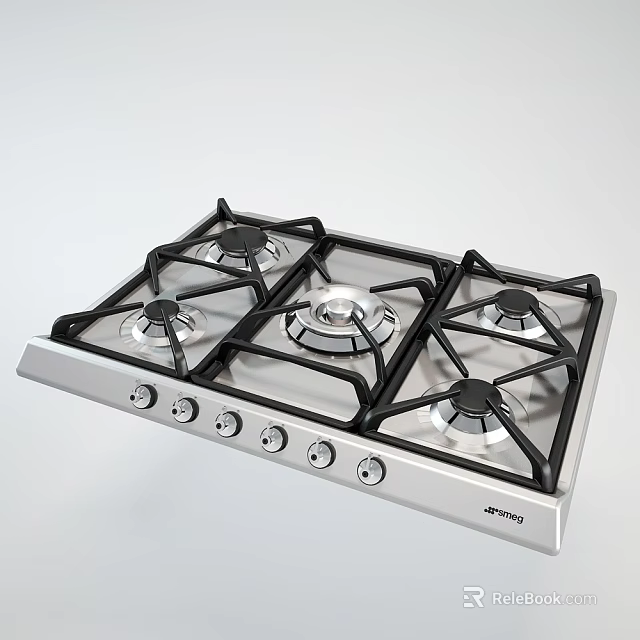 Stainless Steel Gas Stove Kitchen Appliance With Multiple Burners And Control Knobs 3d model