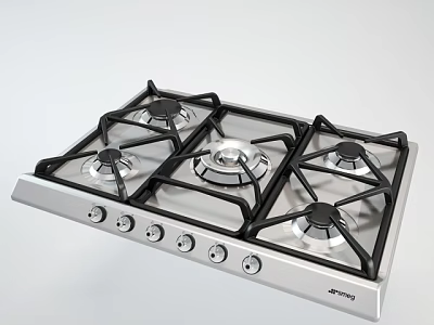 Stainless Steel Gas Stove Kitchen Appliance With Multiple Burners And Control Knobs 3d model