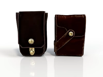 Two Brown Velvet Daily Life Pouches With Golden Buttons And Practical Design 3d model