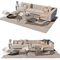 Elegant Modern Sofa Coffee Table Set With Accent Pillows And Area Rug 3d model