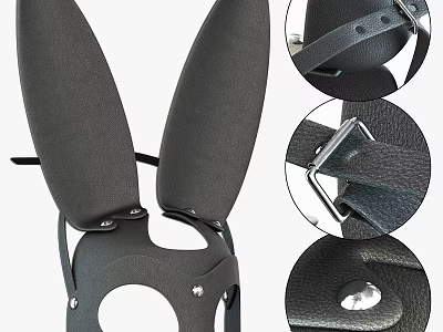 Black Bunny Ear Headpiece With Straps Buckles Rivets 3d model