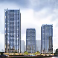 Modern High Rise Residential Buildings with Glass Facade and Urban Skyline View