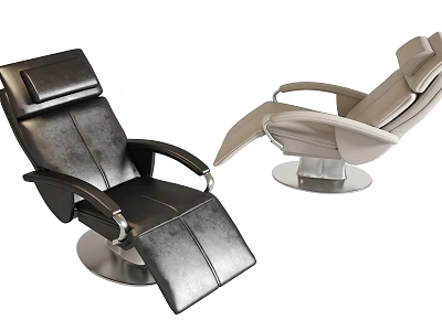Modern Black and Beige Leather Massage Chairs with Reclining Footrest and Swivel Base Design 3d model