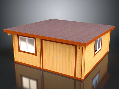 Compact Wooden Shed With Brown Roof Double Doors And Side Windows 3d model
