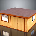 Compact Wooden Shed With Brown Roof Double Doors And Side Windows
