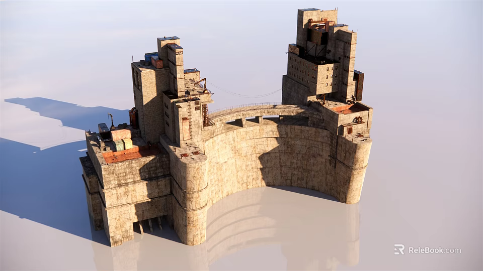 Medieval Stone Fortress Architecture With Multiple Towers And Arched Stone Walls 3d model 