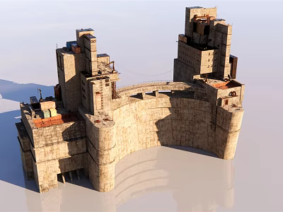 Medieval Stone Fortress Architecture With Multiple Towers And Arched Stone Walls 3d model