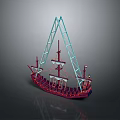 Detailed Sailing Model Ship With Red Blue Colors Masts And Gray Background