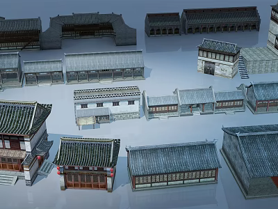 Ancient Chinese Architecture Models Showcasing Diverse Roof Styles And Traditional Structures 3d model