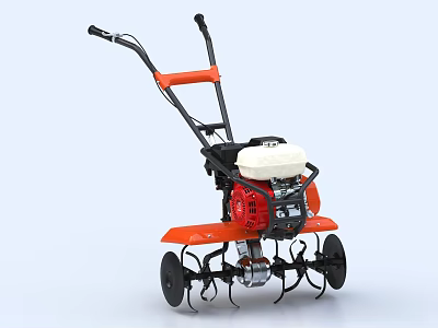 Orange And Black Agricultural Tiller With Gas Powered Engine And Cultivator Blades 3d model