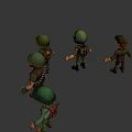 Four 3D Cartoon Men Soldiers Characters Standing In Different Military Uniforms